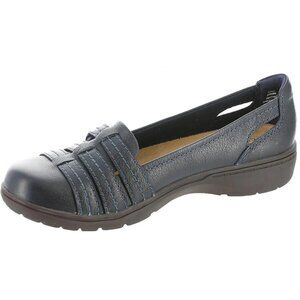 Clarks Carleigh Eliza Triple-Strap Flats Women's Navy Size 11N Leather Slip On